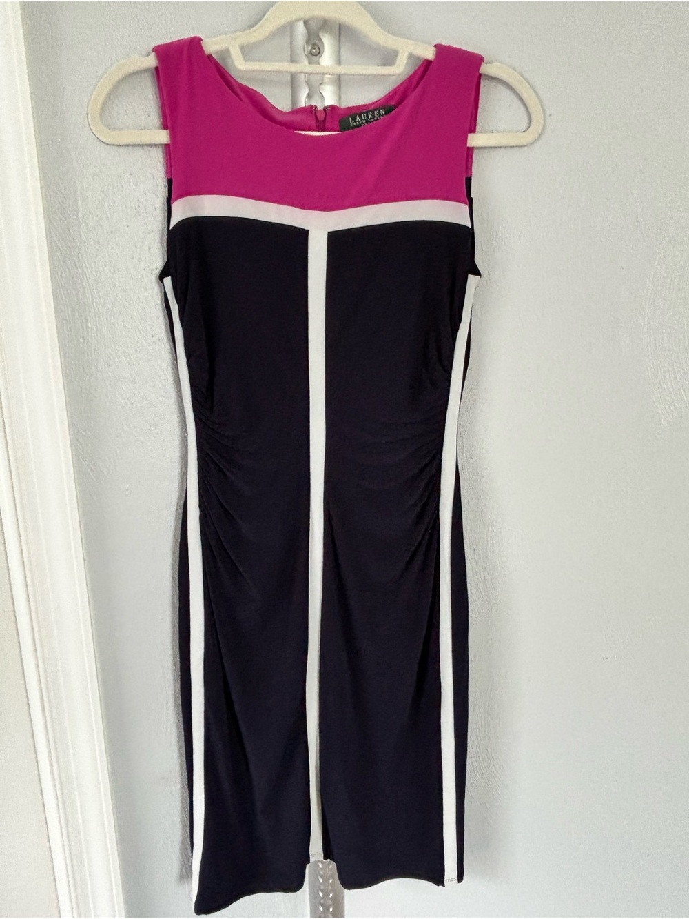 Lauren Ralph Lauren Black, White & Fuchsia Colorblock Midi Dress